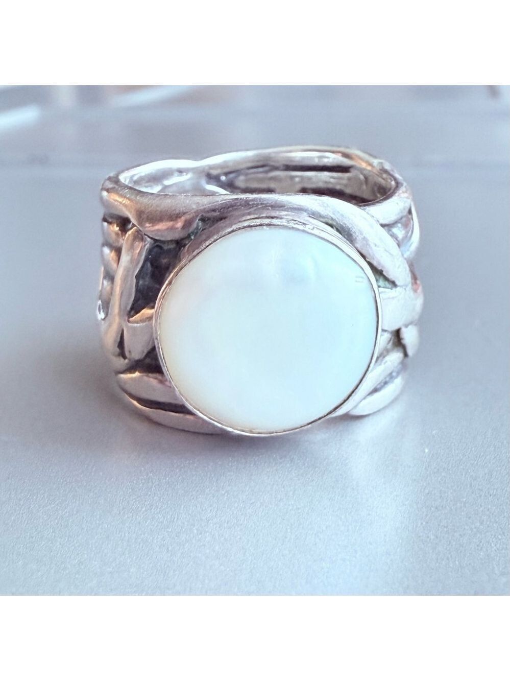 SILPADA 925 Sterling Silver Coin Pearl Brutalist Band 2013 Catalog Retired Ring